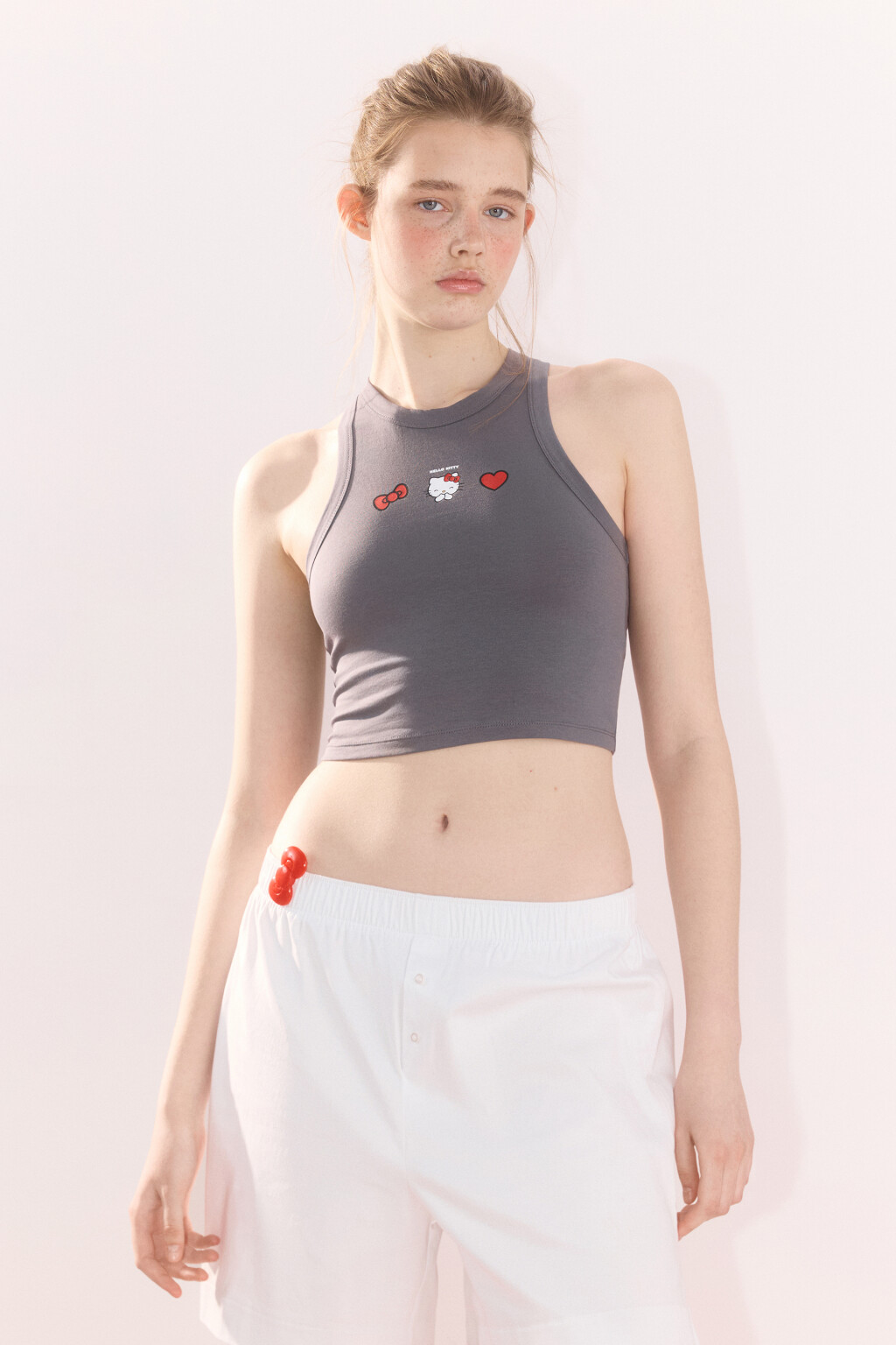 Майка домашняя хлопковая с принтом - цвет серый - 2