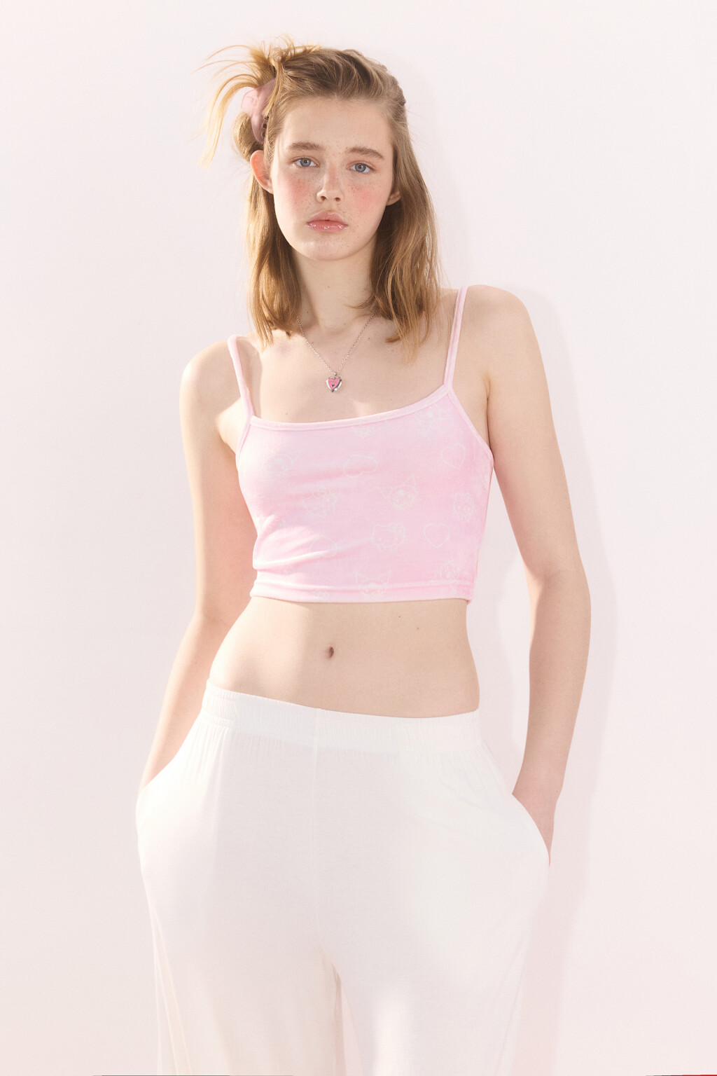 Майка велюровая с принтом - цвет розовый - 2