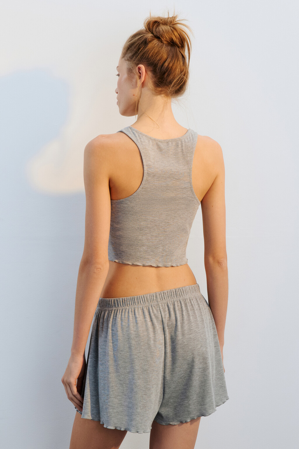 Майка домашняя облегающая в рубчик - цвет серый - 3