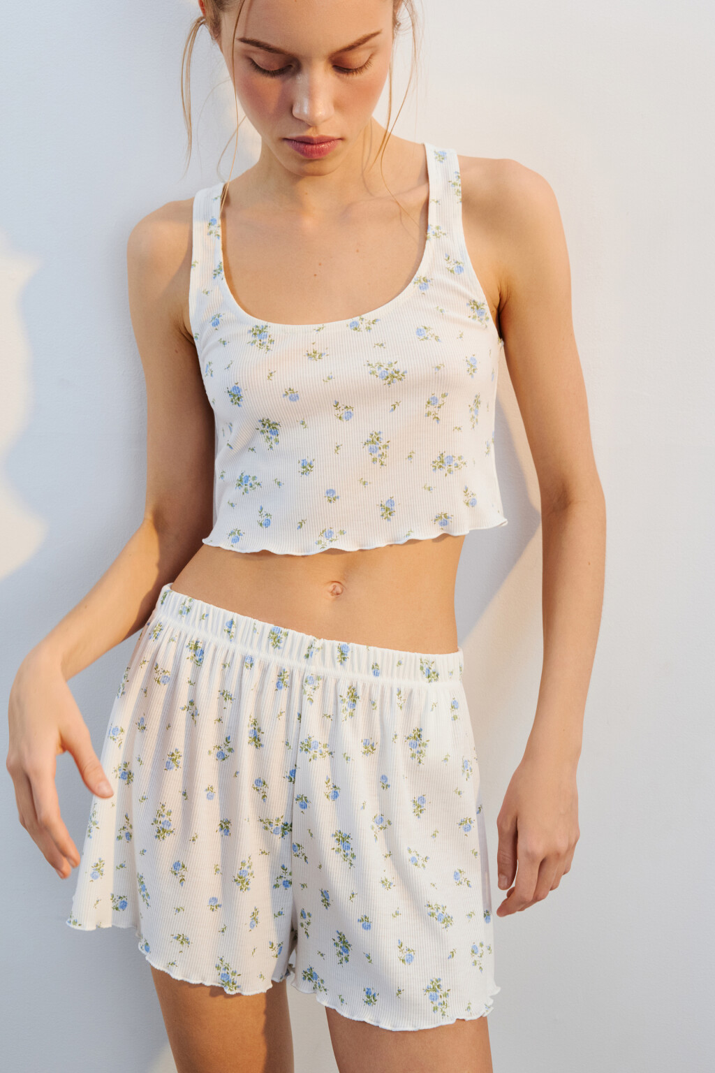 Майка домашняя облегающая в рубчик - цвет голубой - 1