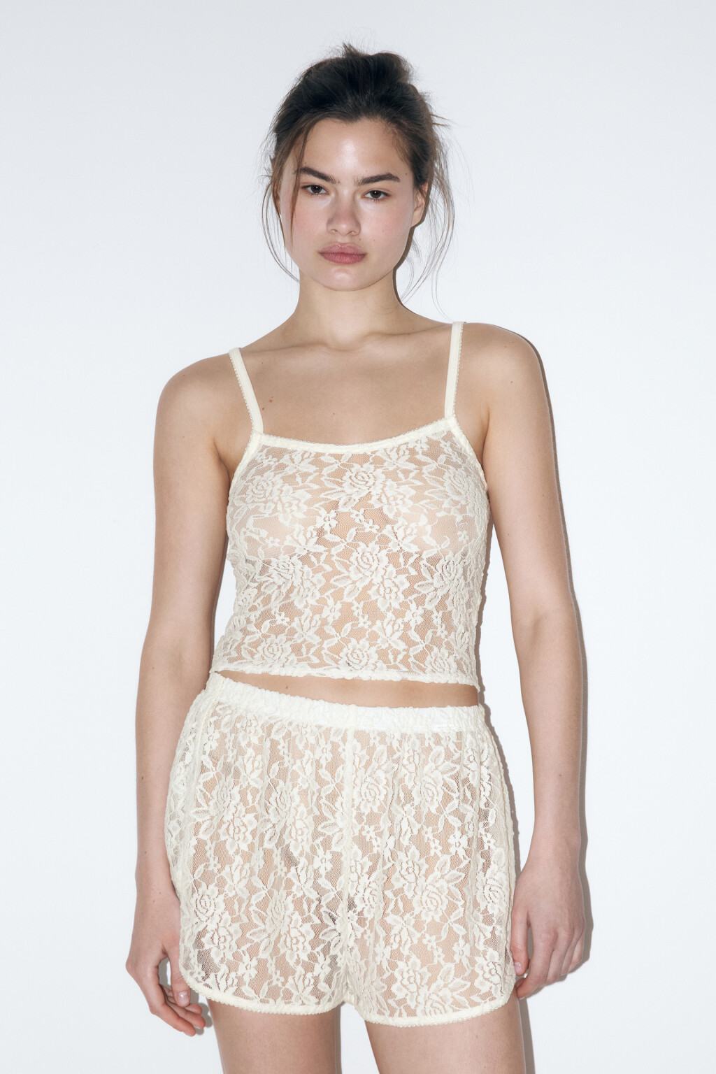 Майка домашняя кружевная на бретельках - цвет ванильный - 2