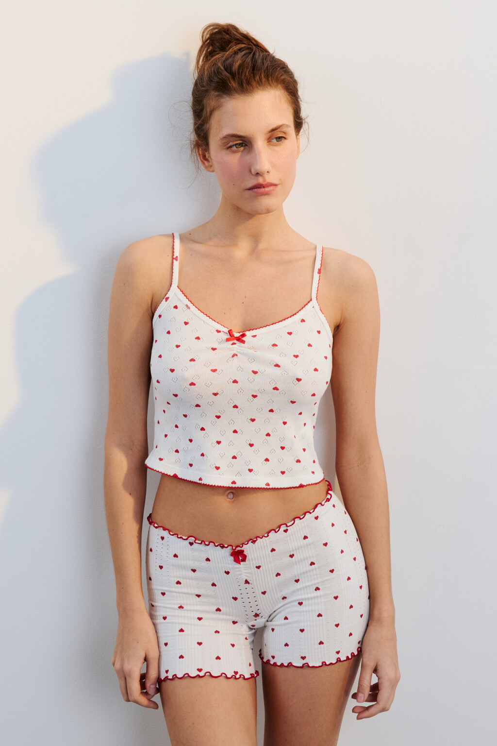 Майка домашняя хлопковая в сердечко - цвет красный - 2