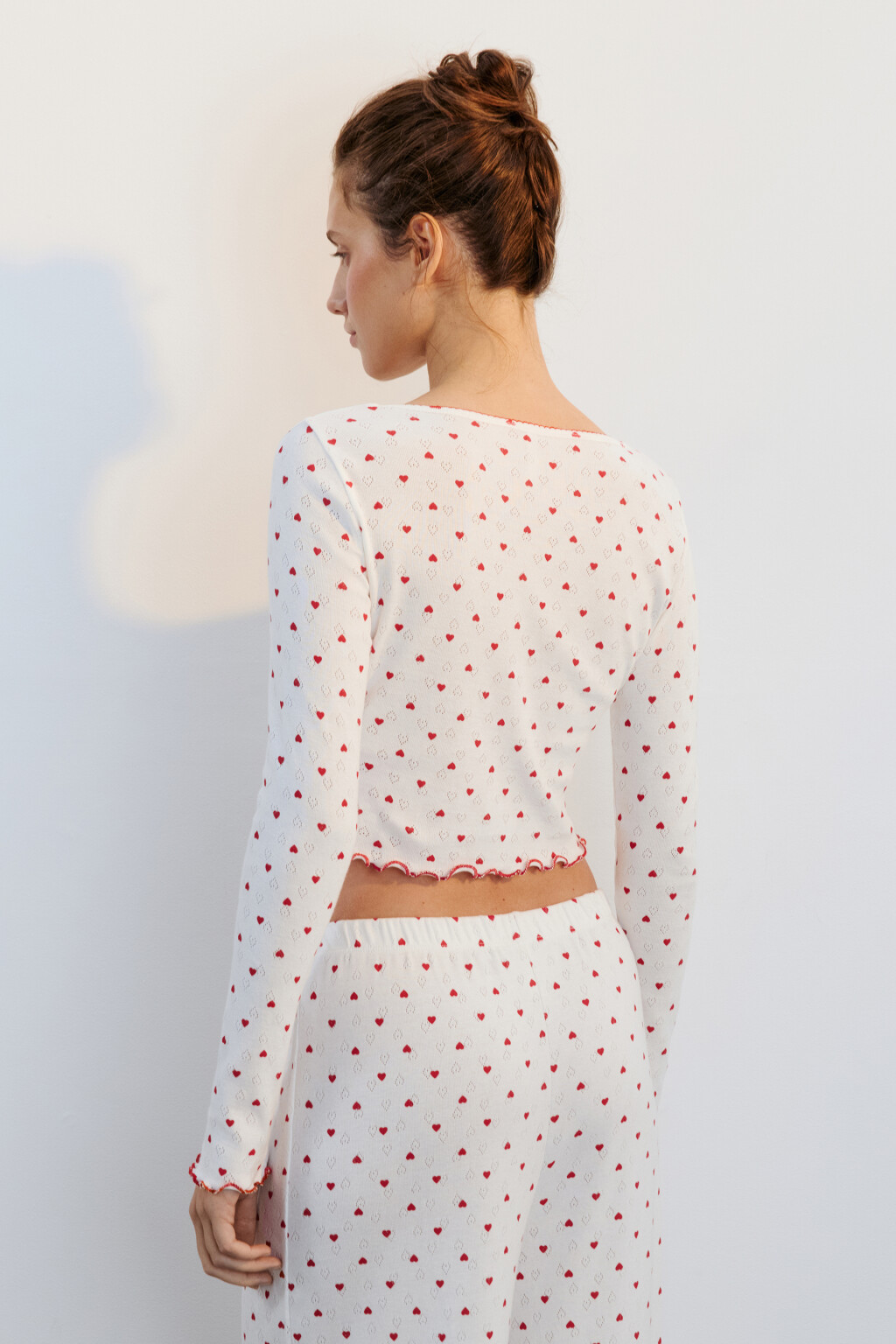 Лонгслив домашний хлопковый в сердечко - цвет красный - 3