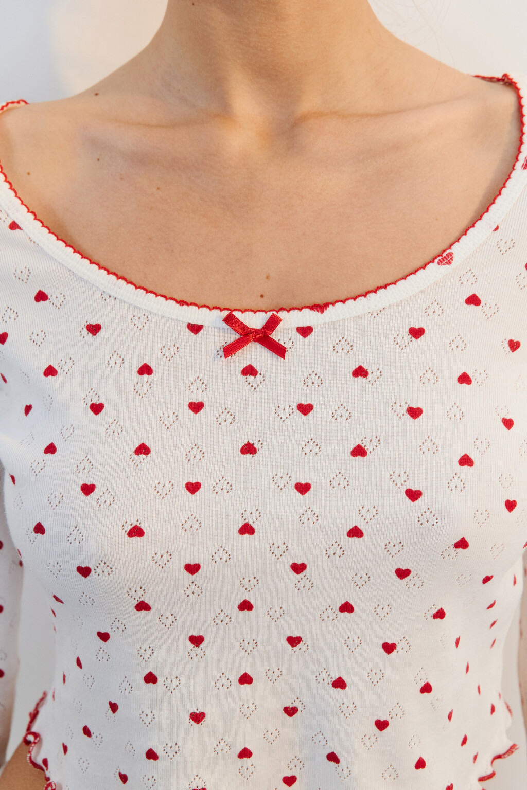 Лонгслив домашний хлопковый в сердечко - цвет красный - 5