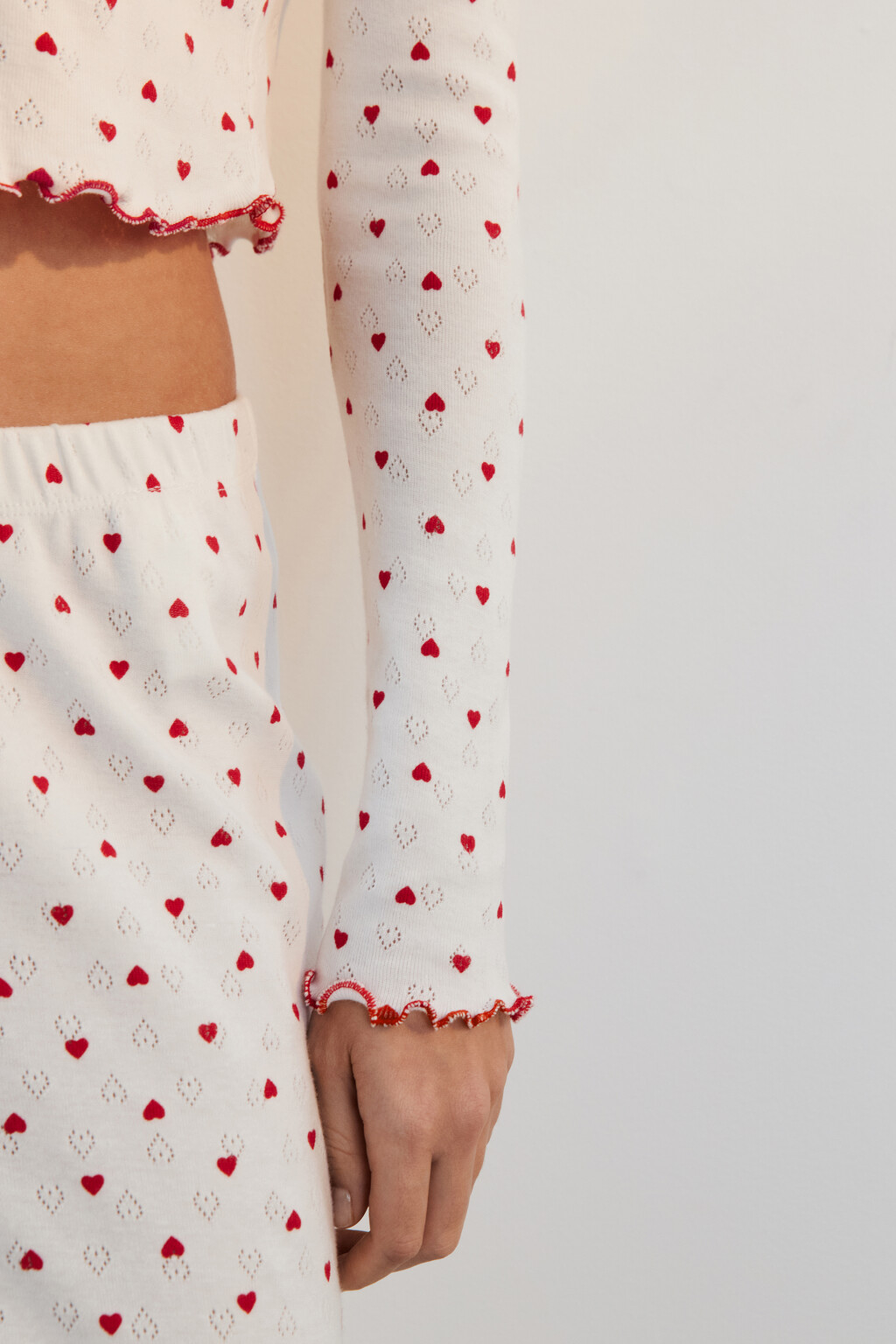 Лонгслив домашний хлопковый в сердечко - цвет красный - 6