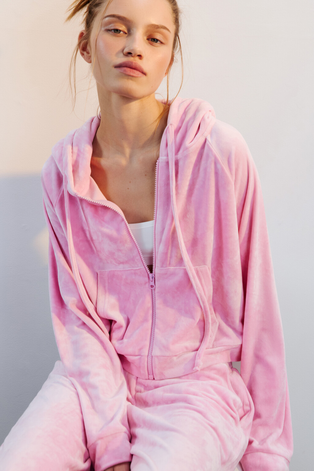Худи-зипка домашняя из велюра - цвет розовый - 1