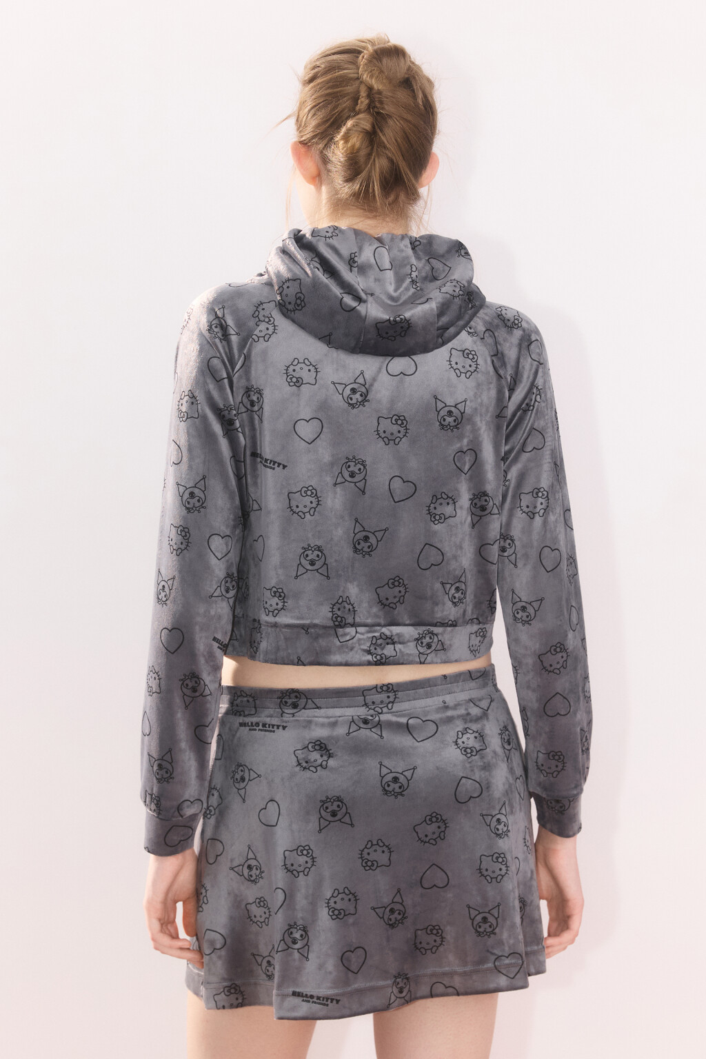 Худи-зипка велюровая с принтом - цвет серый - 3