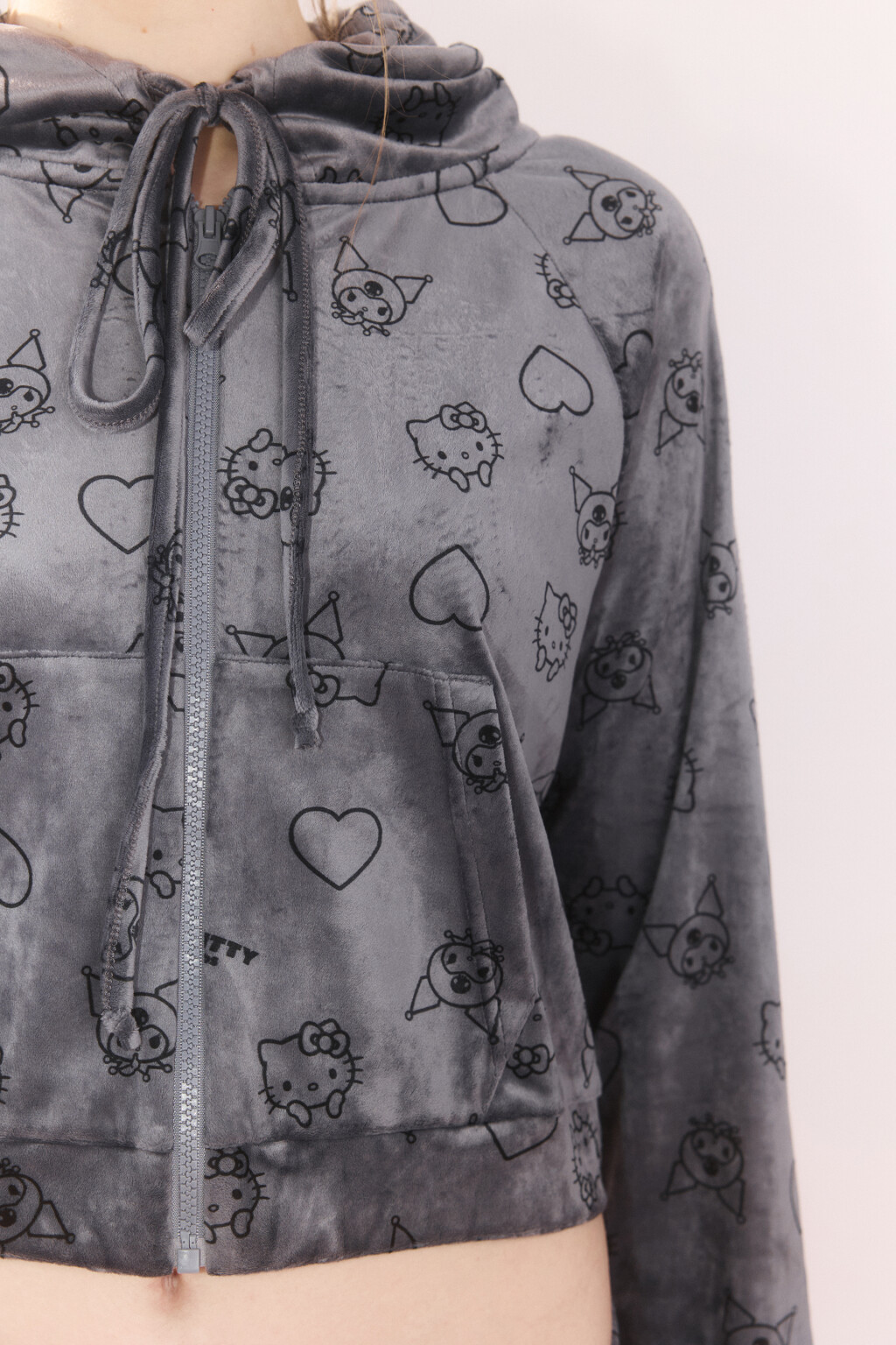 Худи-зипка велюровая с принтом - цвет серый - 5