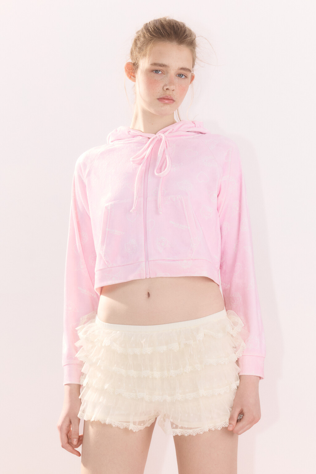 Худи-зипка велюровая с принтом - цвет розовый - 3