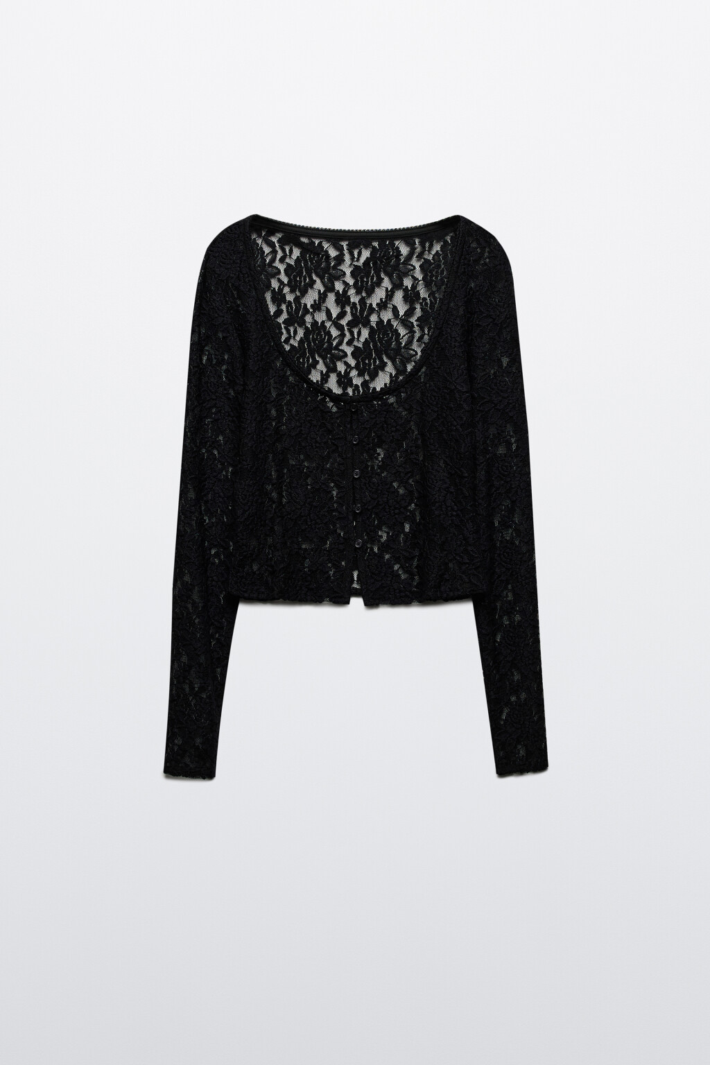 Блузка-лонгслив домашняя кружевная - цвет черный - 7