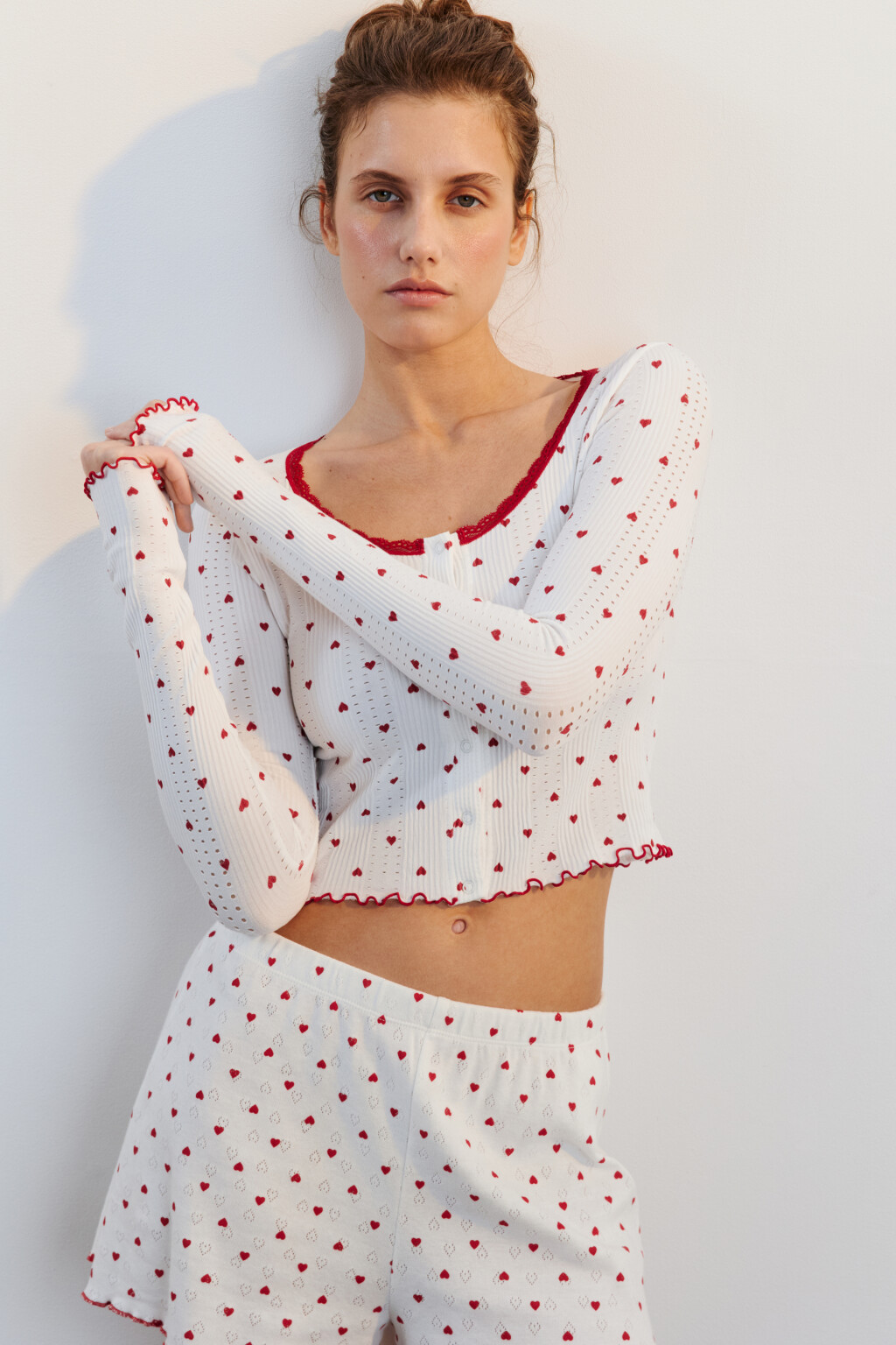 Кардиган домашний бесшовный с принтом - цвет красный - 1