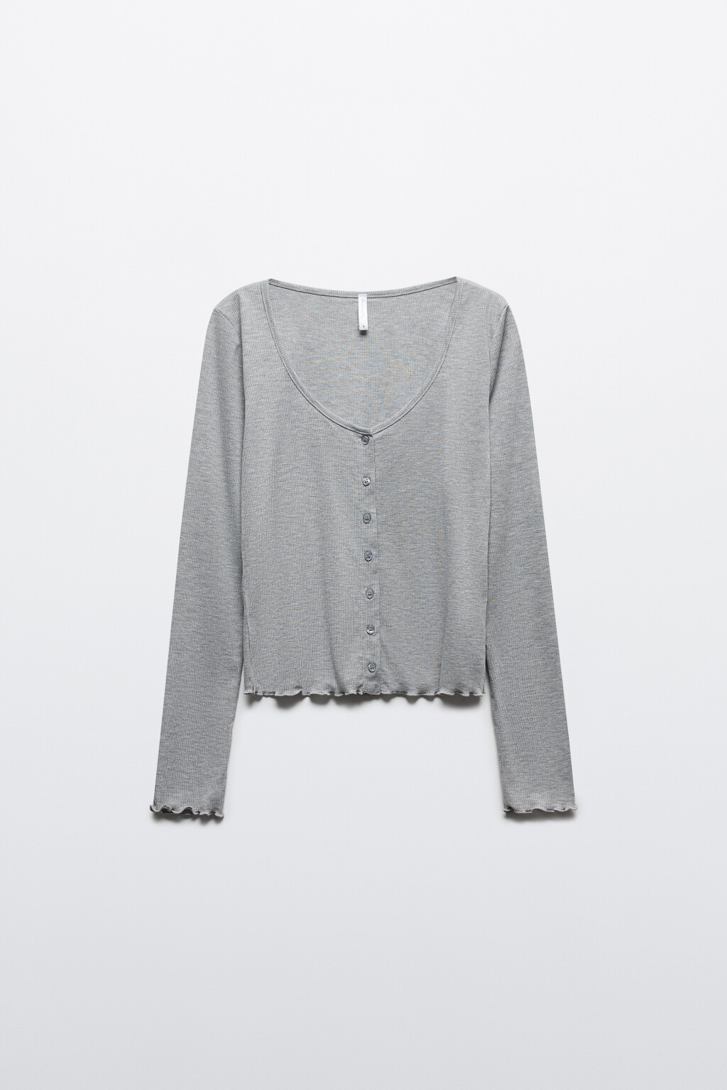 Лонгслив домашний на пуговицах в рубчик - цвет серый - 8