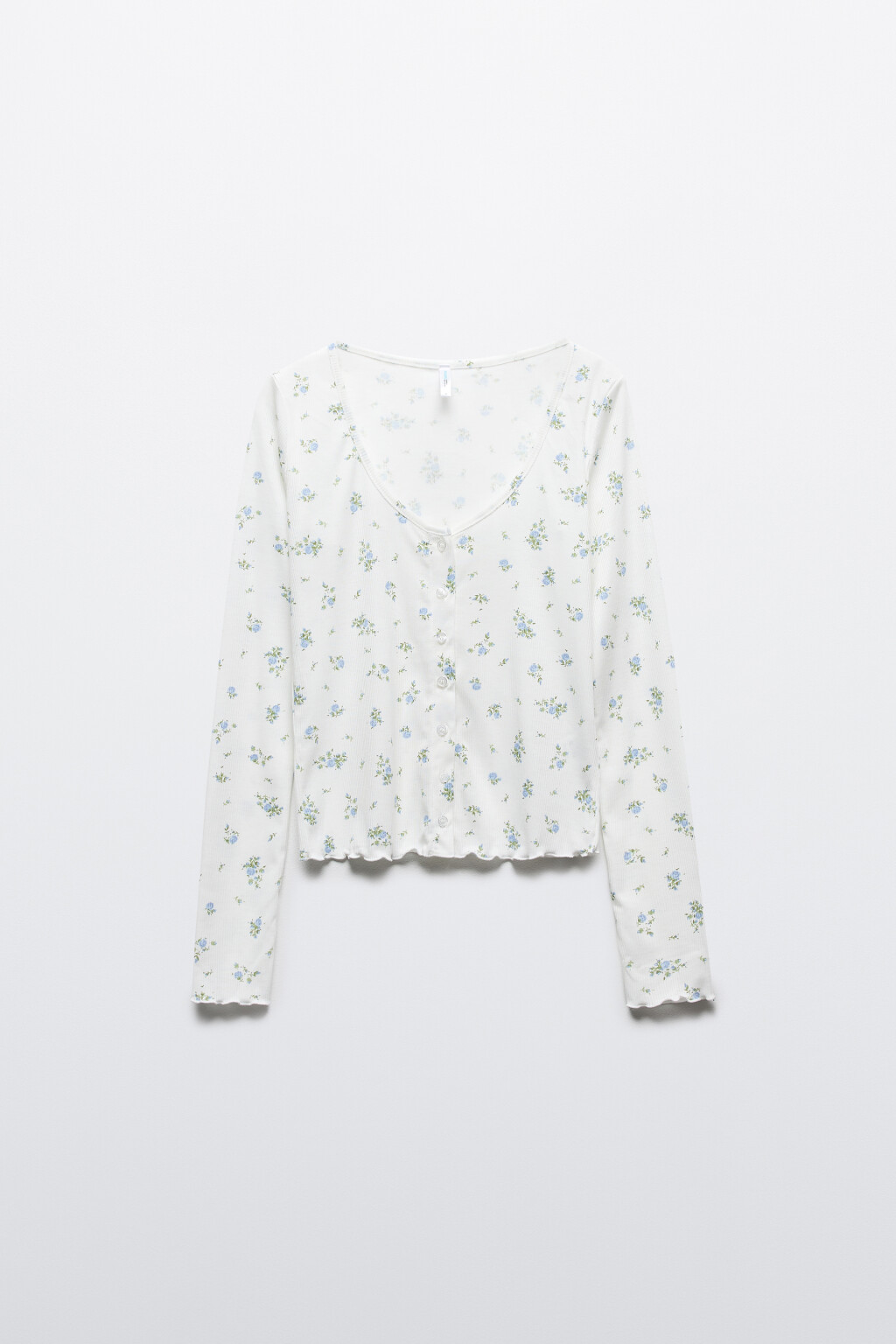 Лонгслив домашний на пуговицах в рубчик - цвет голубой - 7