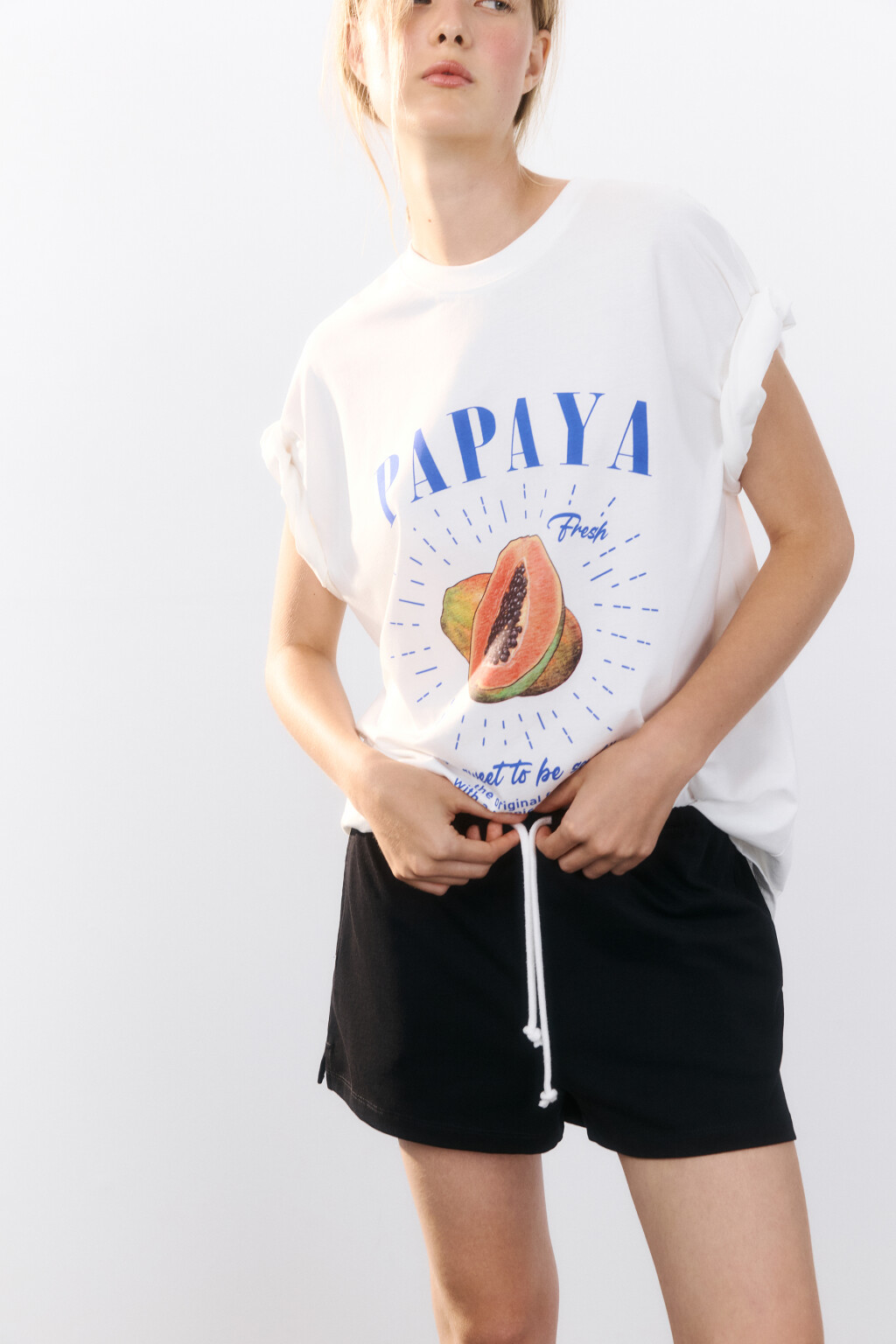 Шорты трикотажные на завязках - цвет черный - 1