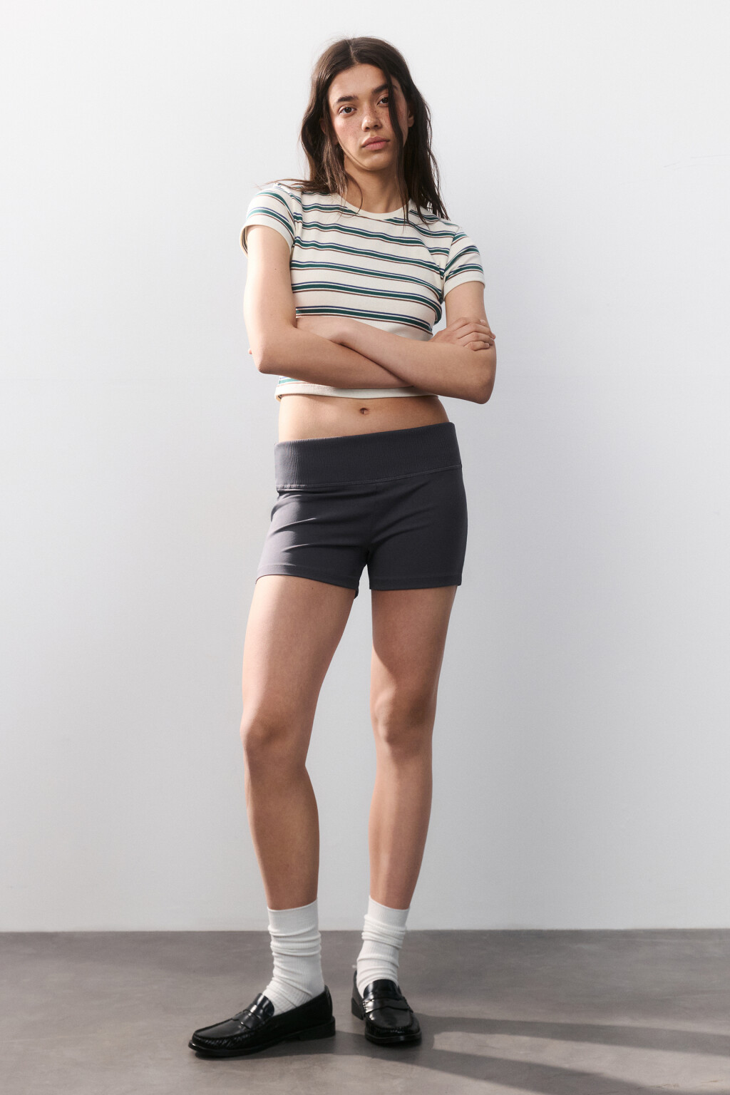 Шорты-велосипедки с широким поясом - цвет серый - 4