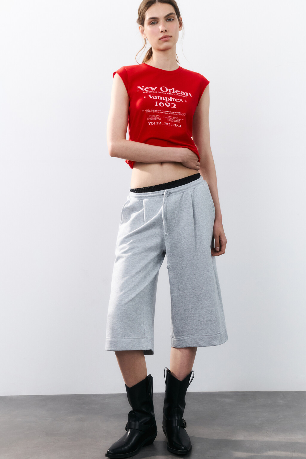 Шорты-бермуды трикотажные из футера - цвет серый - 1