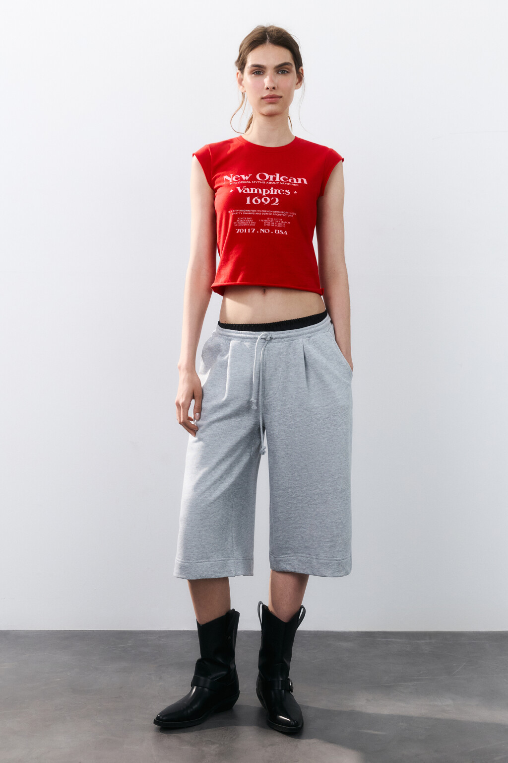 Шорты-бермуды трикотажные из футера - цвет серый - 4