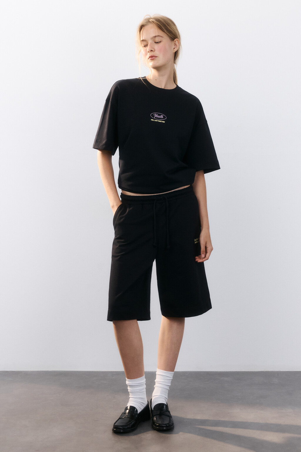 Шорты трикотажные с принтом - цвет черный - 4