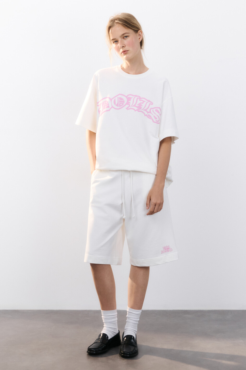 Шорты трикотажные с принтом - цвет белый - 4