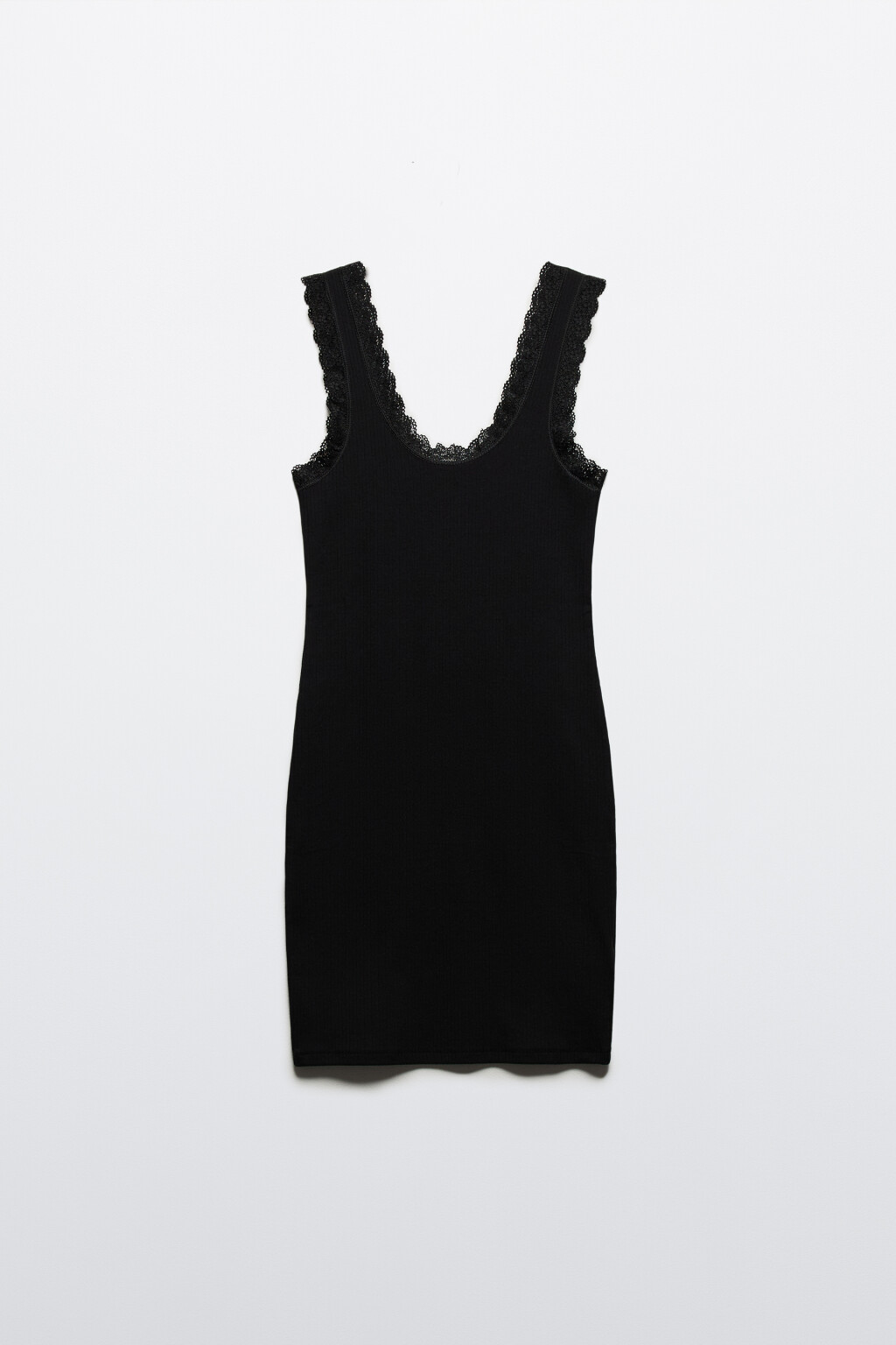 Платье-майка мини в рубчик с кружевом - цвет черный - 7