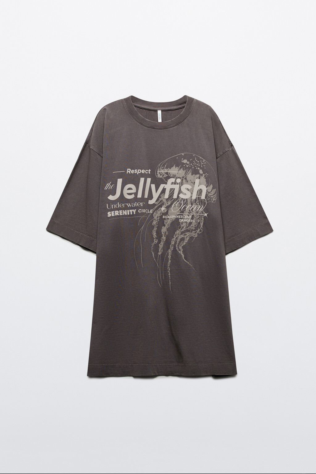 Платье-футболка oversize вареное с принтом - цвет серый - 7