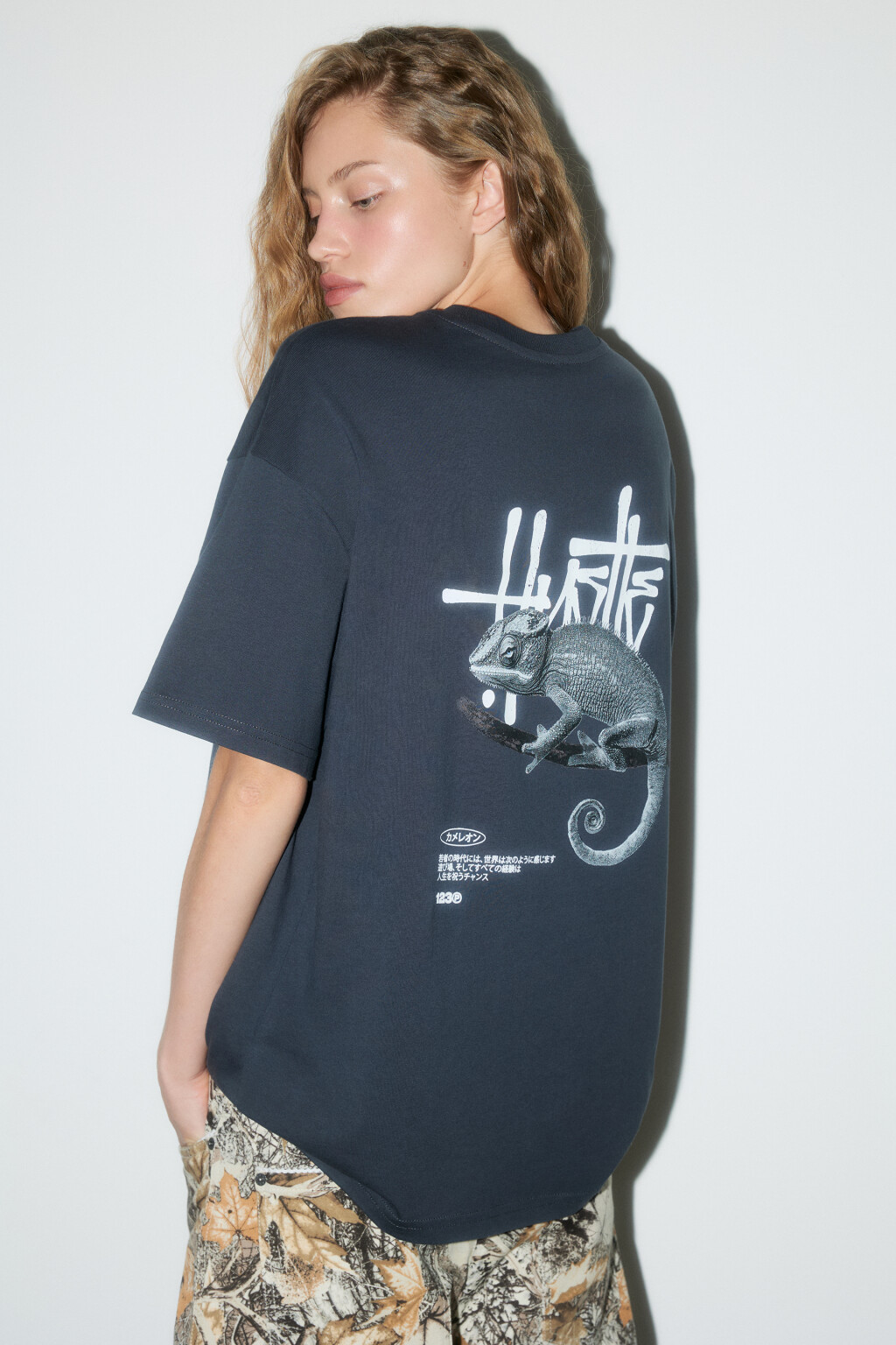 Футболка oversize хлопковая с принтом - цвет серый - 1