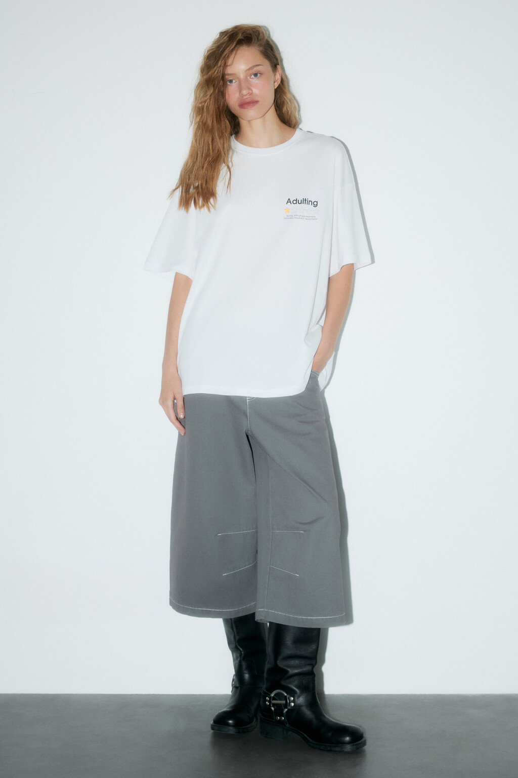 Футболка oversize хлопковая с принтом - цвет белый - 4