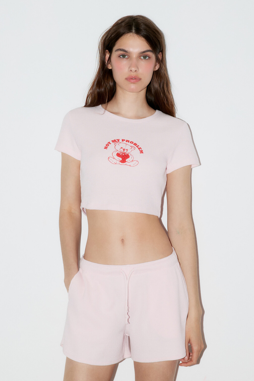 Футболка-топ трикотажная с принтом - цвет розовый - 2