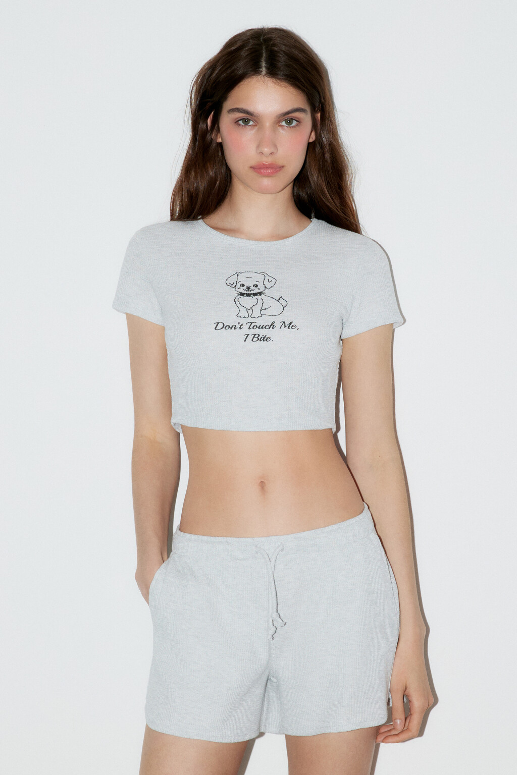 Футболка-топ трикотажная с принтом - цвет серый - 3