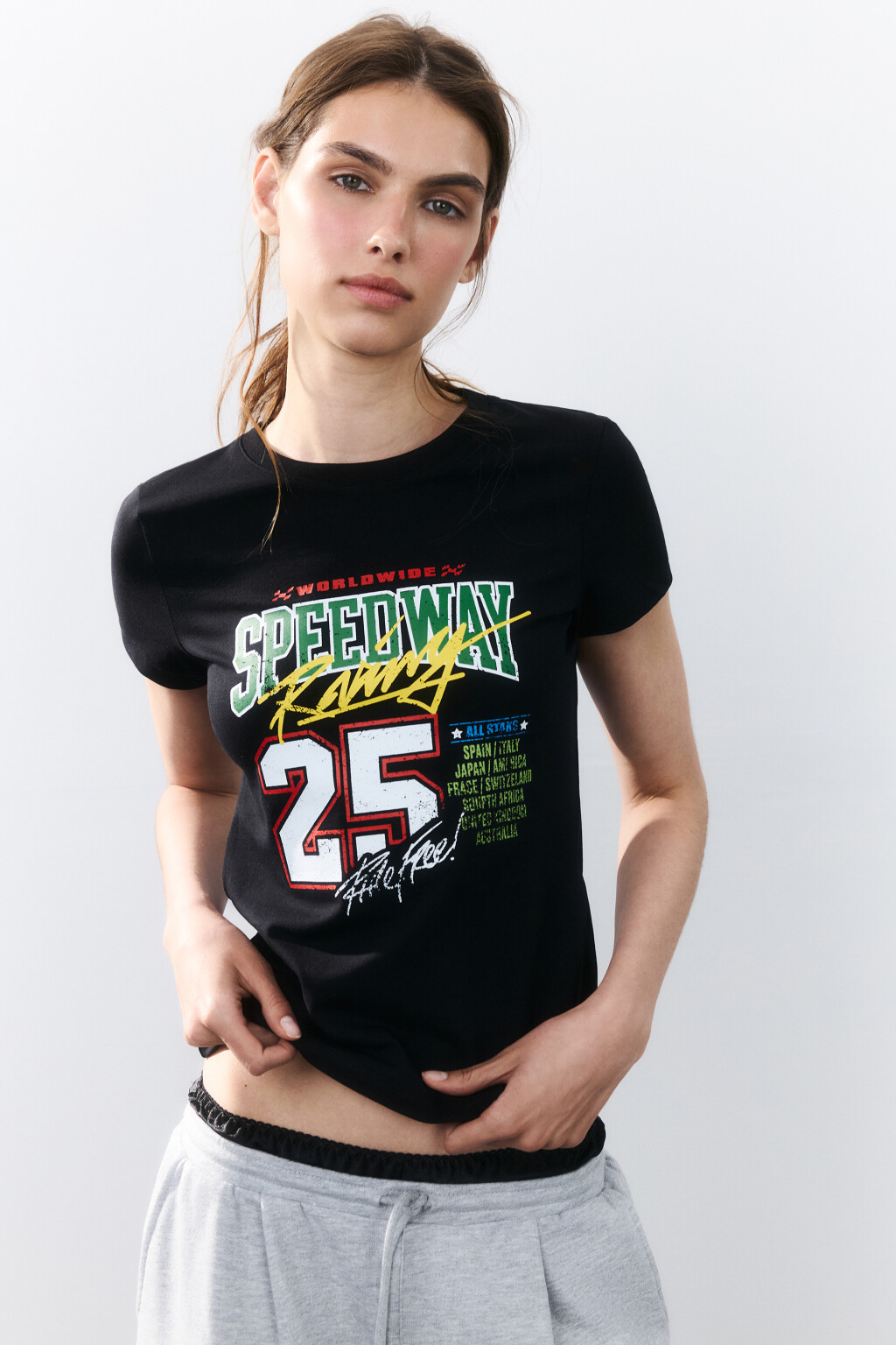 Футболка-топ хлопковая с принтом - цвет черный - 1