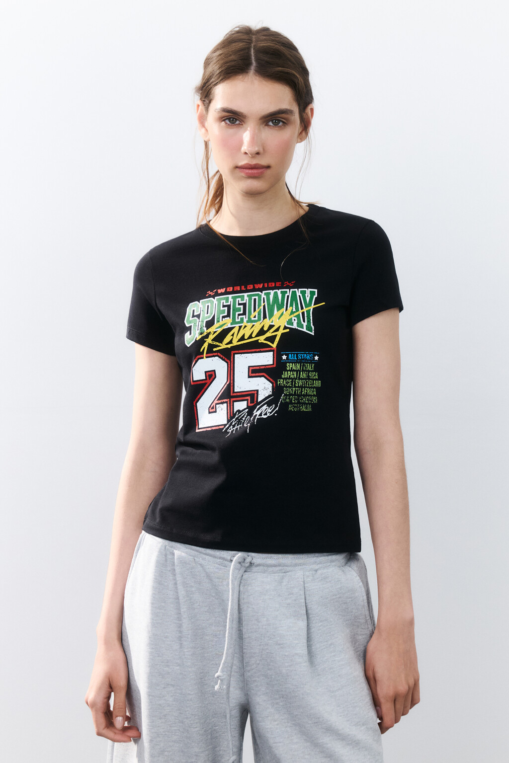 Футболка-топ хлопковая с принтом - цвет черный - 2