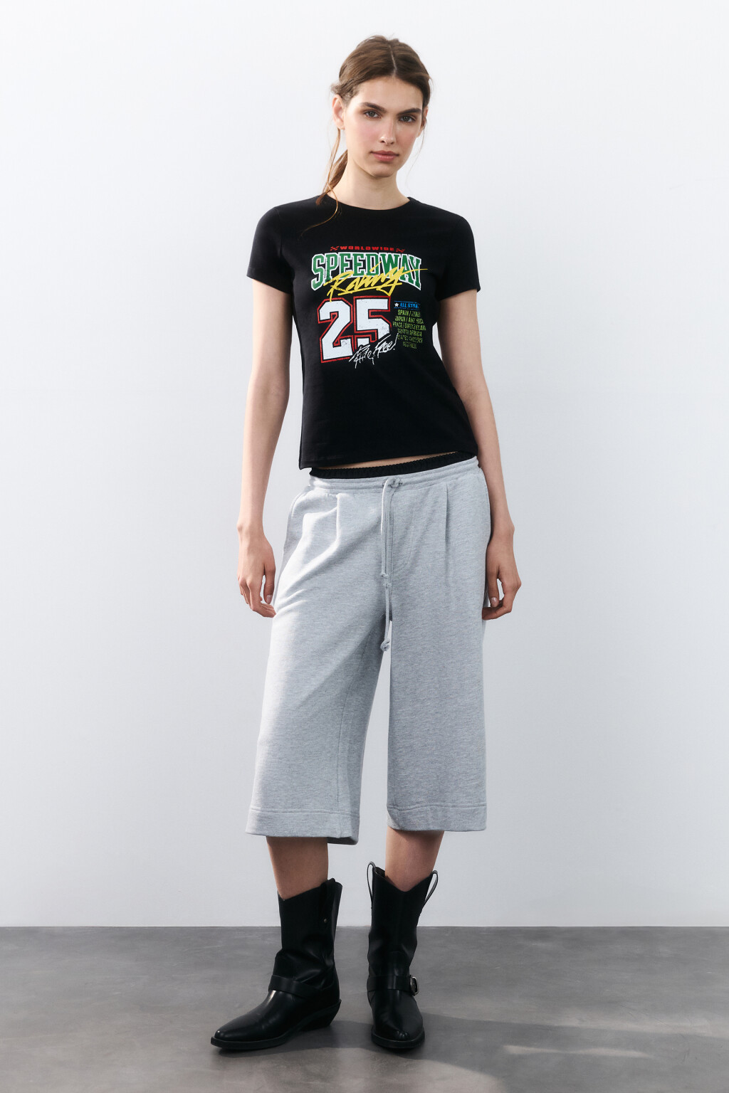 Футболка-топ хлопковая с принтом - цвет черный - 4