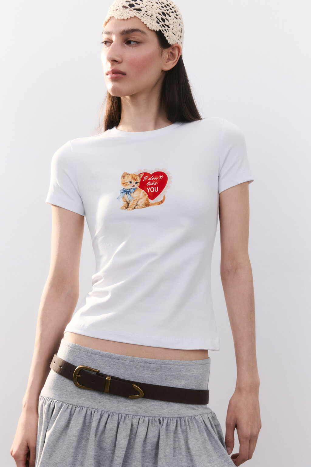 Футболка-топ хлопковая с принтом - цвет белый - 1