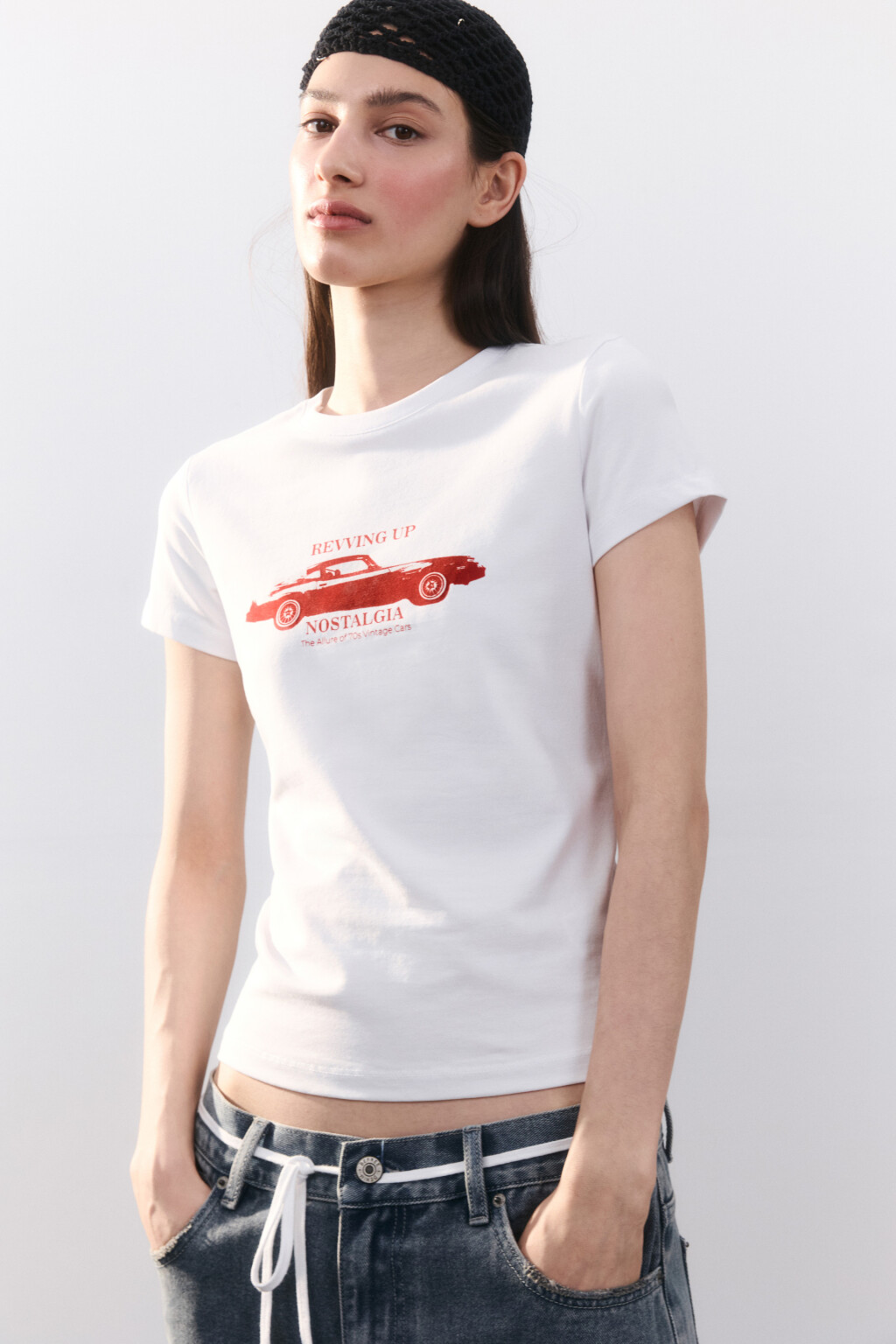 Футболка-топ хлопковая с принтом - цвет красный - 1