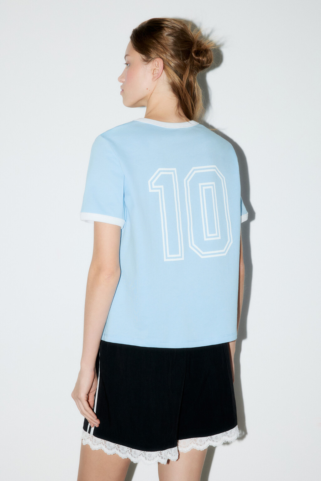 Футболка хлопковая с принтом-надписью - цвет голубой - 3