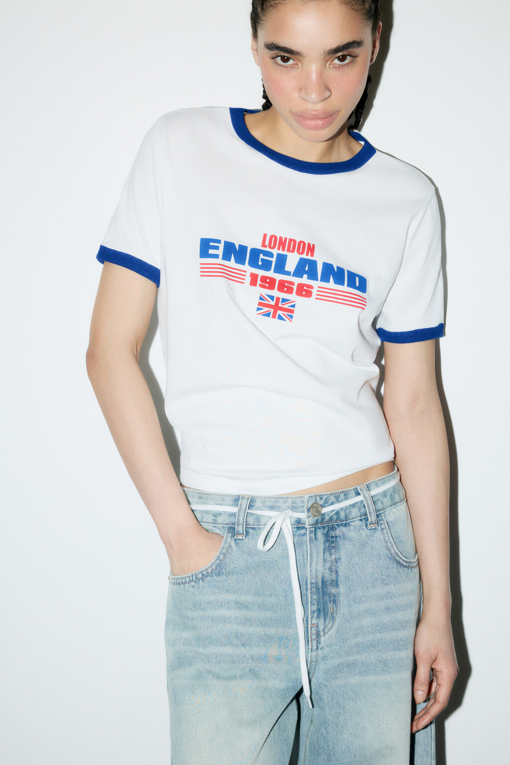 Футболка хлопковая с принтом-надписью - цвет белый - 1