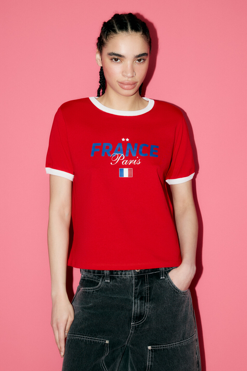 Футболка хлопковая с принтом-надписью - цвет красный - 3