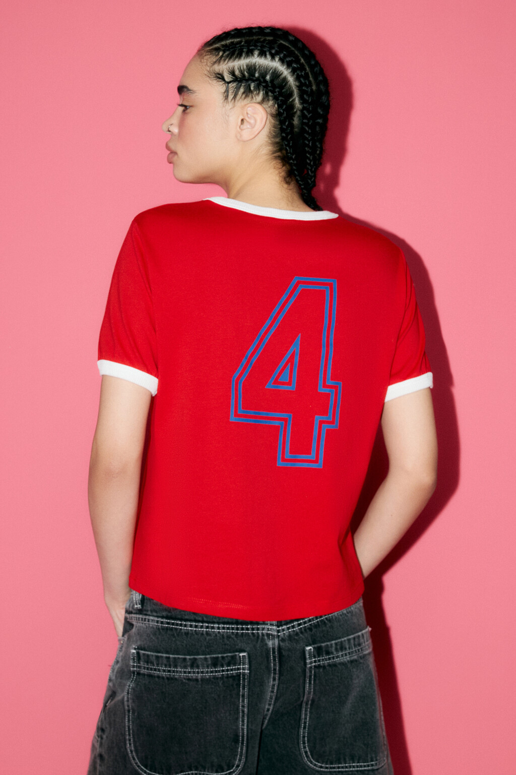 Футболка хлопковая с принтом-надписью - цвет красный - 4