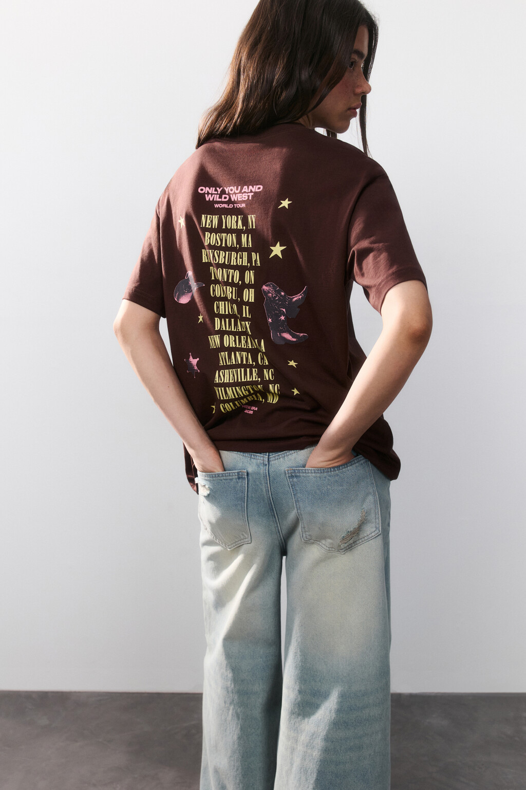 Футболка oversize с принтом - цвет коричневый - 1