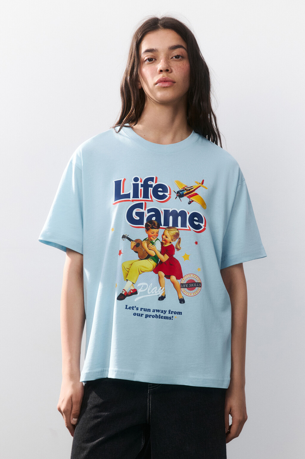 Футболка oversize с принтом - цвет голубой - 2