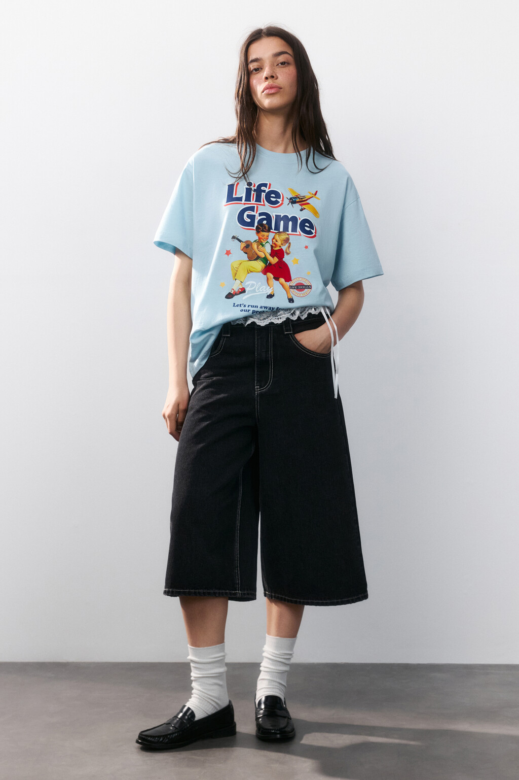 Футболка oversize с принтом - цвет голубой - 4