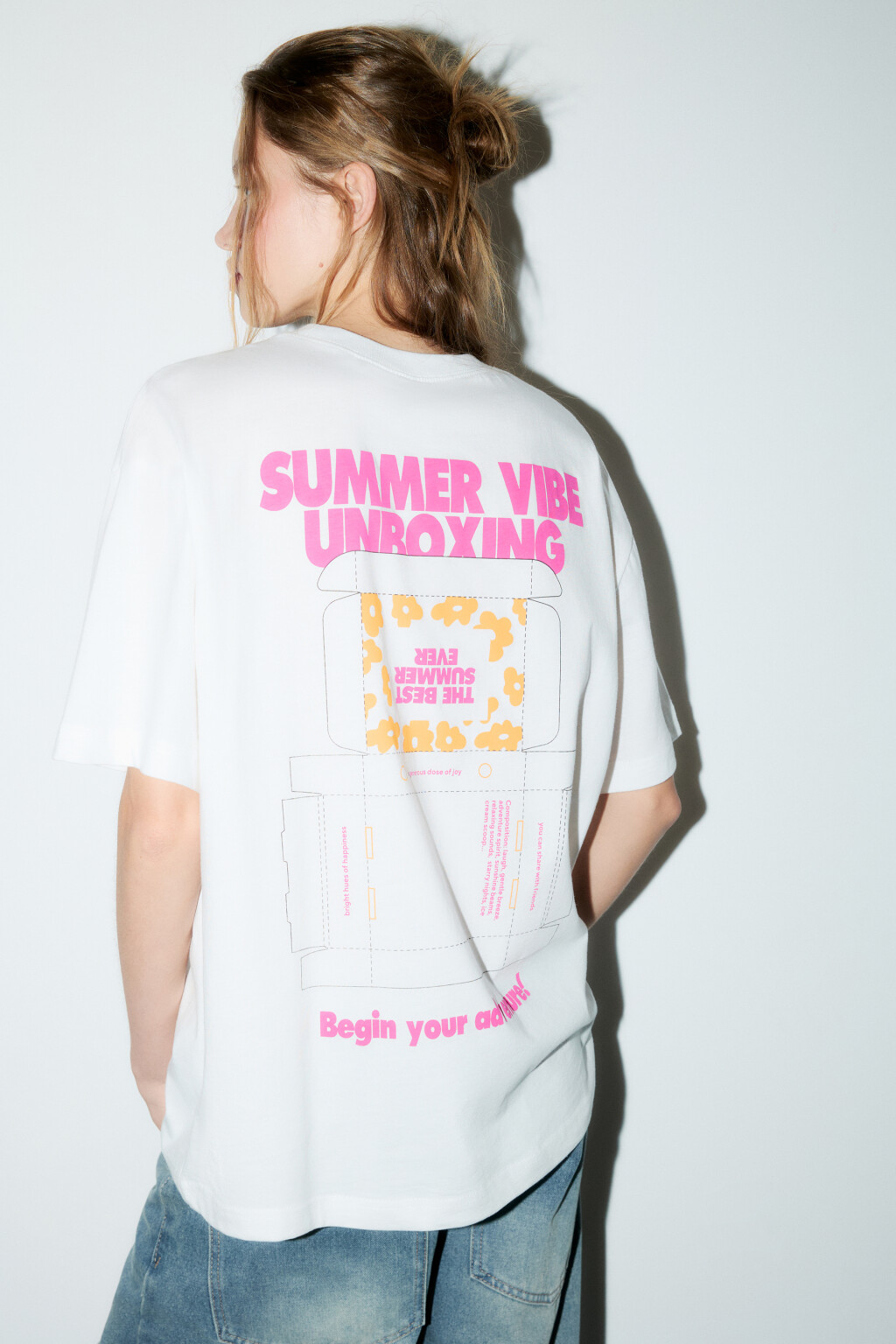 Футболка oversize с принтом - цвет белый - 1