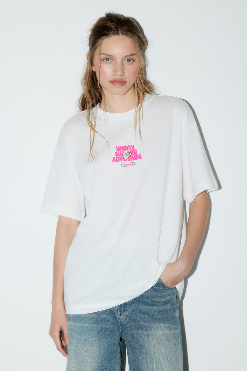 Футболка oversize с принтом - цвет белый - 2