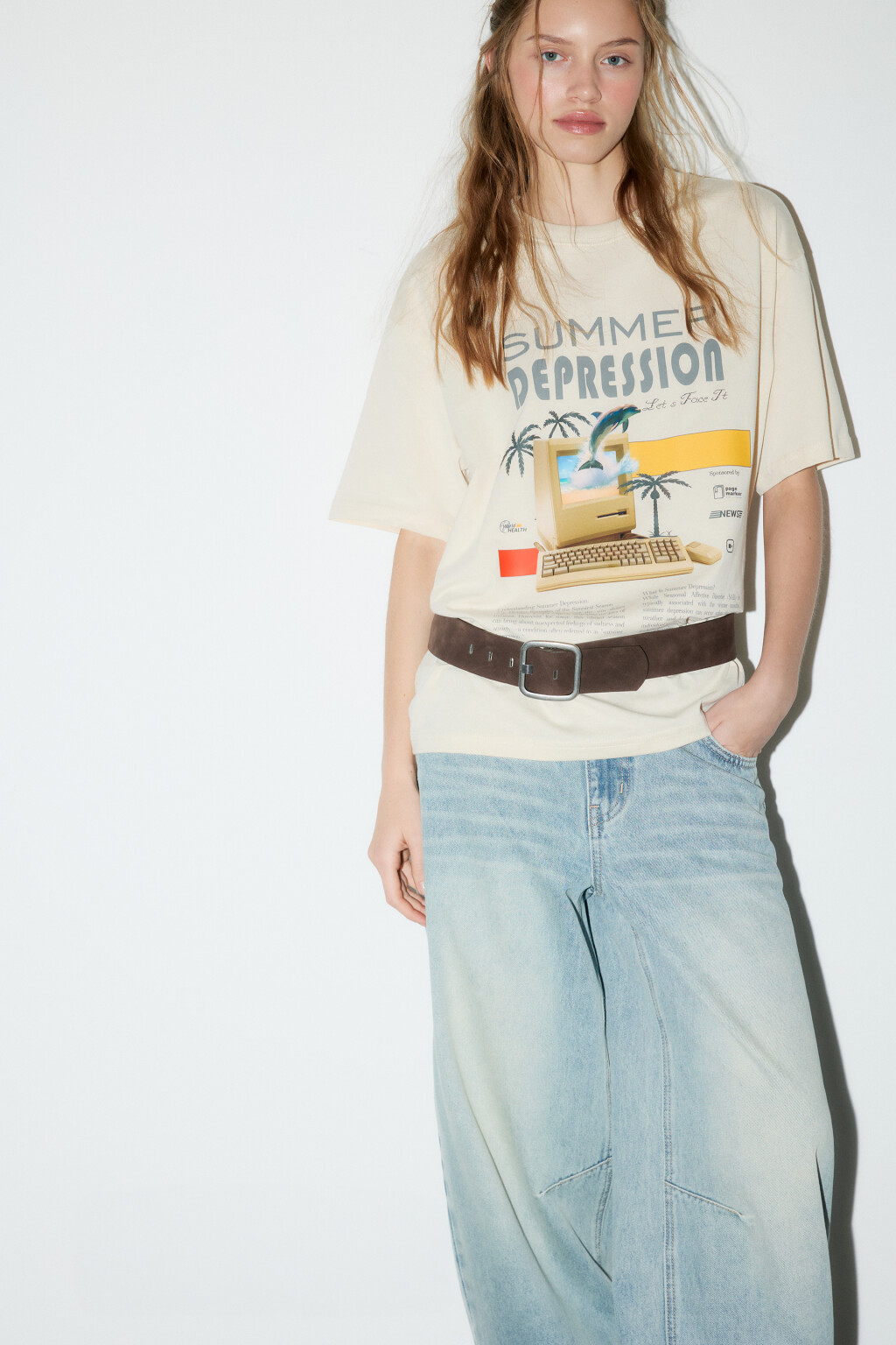 Футболка oversize с принтом - цвет бежевый - 2