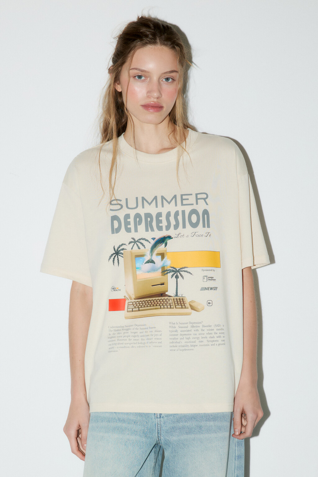 Футболка oversize с принтом - цвет бежевый - 3