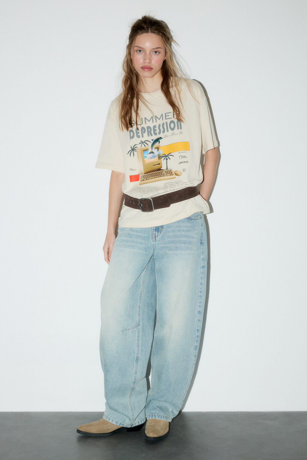 Футболка oversize с принтом - цвет бежевый - 5