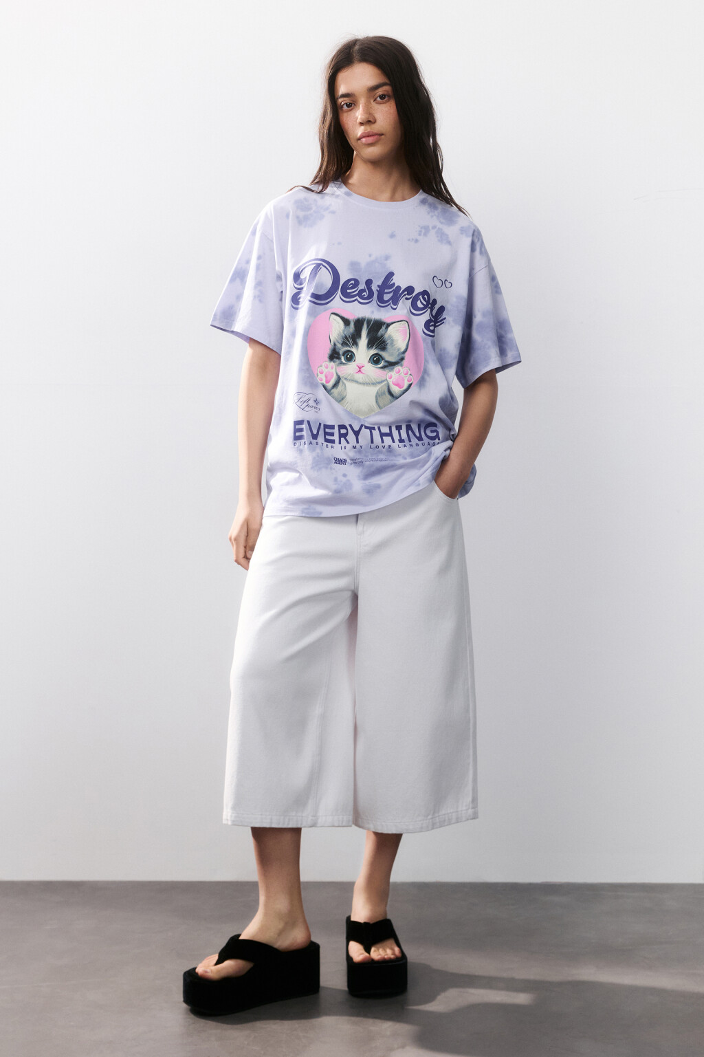 Футболка с эффектом тай-дай и принтом - цвет фиолетовый - 4