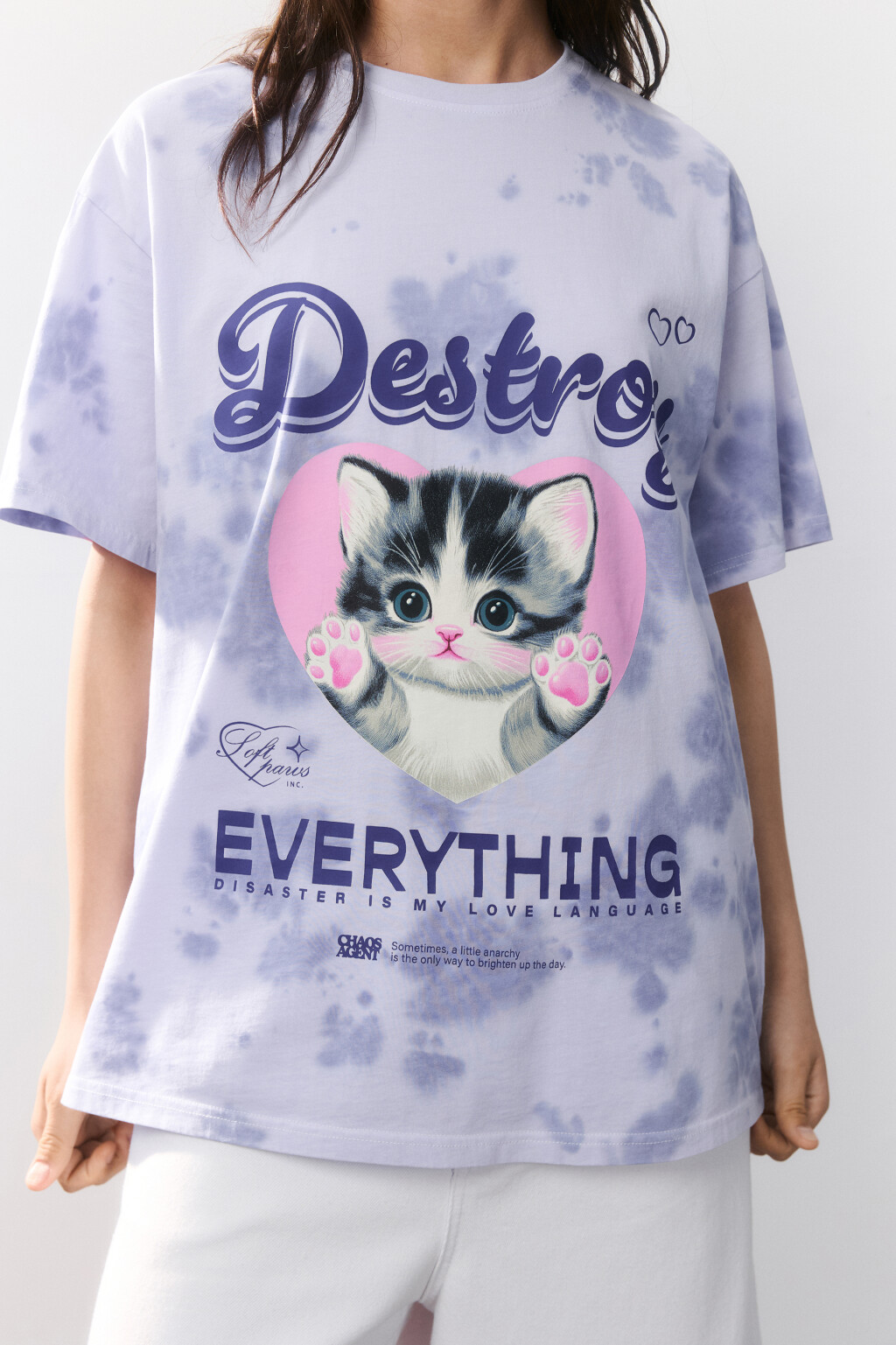 Футболка с эффектом тай-дай и принтом - цвет фиолетовый - 5