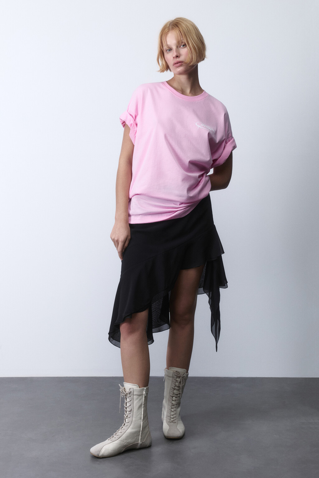 Футболка oversize хлопковая с принтом - цвет розовый - 4