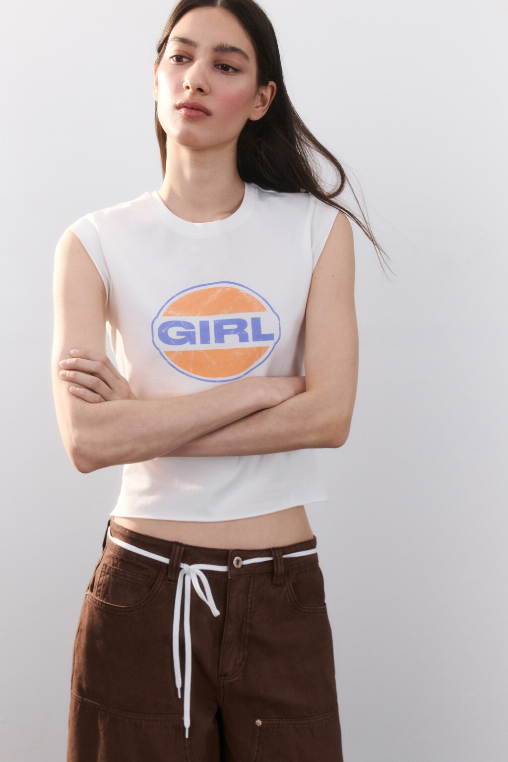 Футболка с принтом и рукавами-крылышками - цвет белый - 1